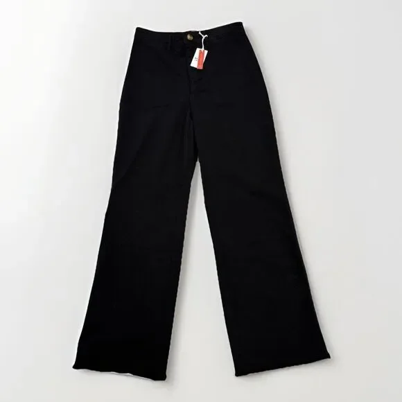 Marine Layer Pants Womens Size 10 Black Raw Edge Bridget High Rise Wide Leg NWT - Picture 1 of 6